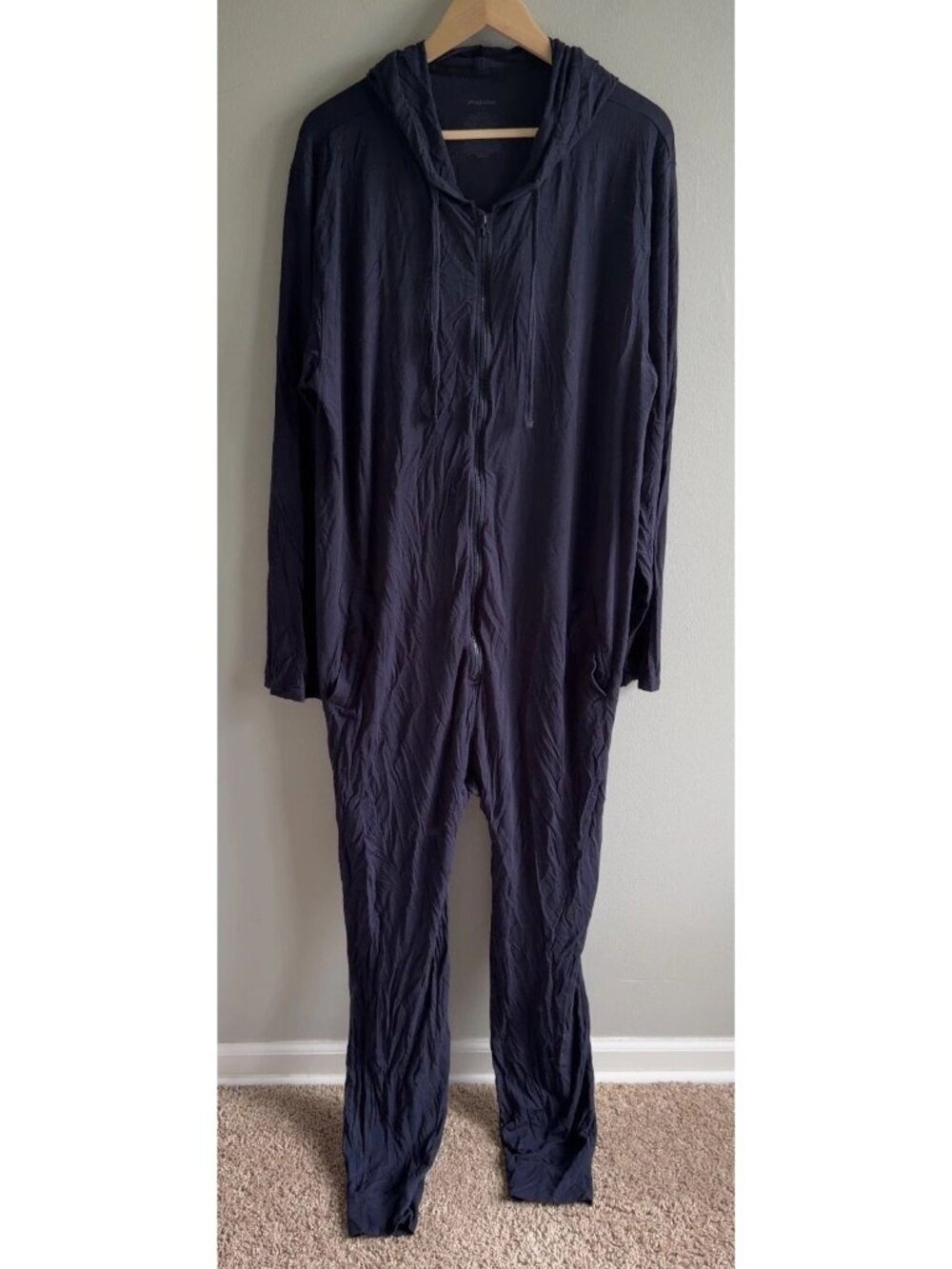 MeUndies Unisex Hooded Jumpsuit Navy Blue MicroModal Size L/XL Lounge Comfort